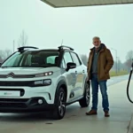 Citroën C3 Aircross faisant le plein d'E85 bioéthanol dans une station-service française
