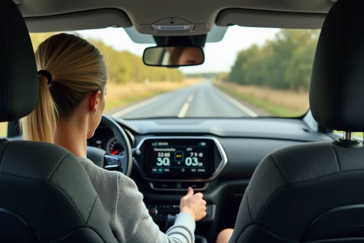 Conductrice consultant les données de consommation E85 sur l'écran du C3 Aircross