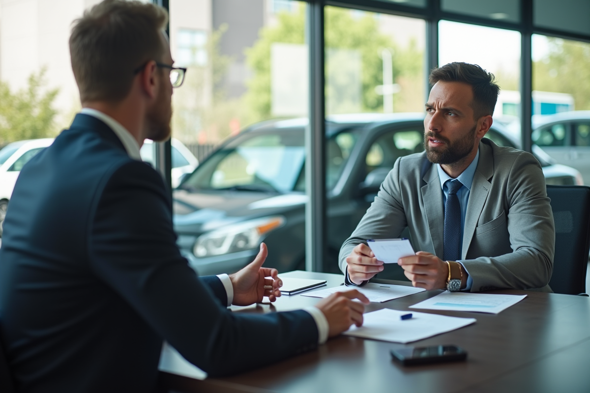 Conducteur inquiet recevant des conseils d un expert assurance dans un bureau lumineux