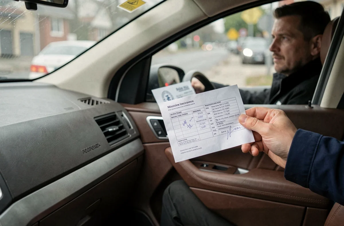 Policier remettant une amende à un conducteur en défaut d'assurance lors d'un contrôle routier