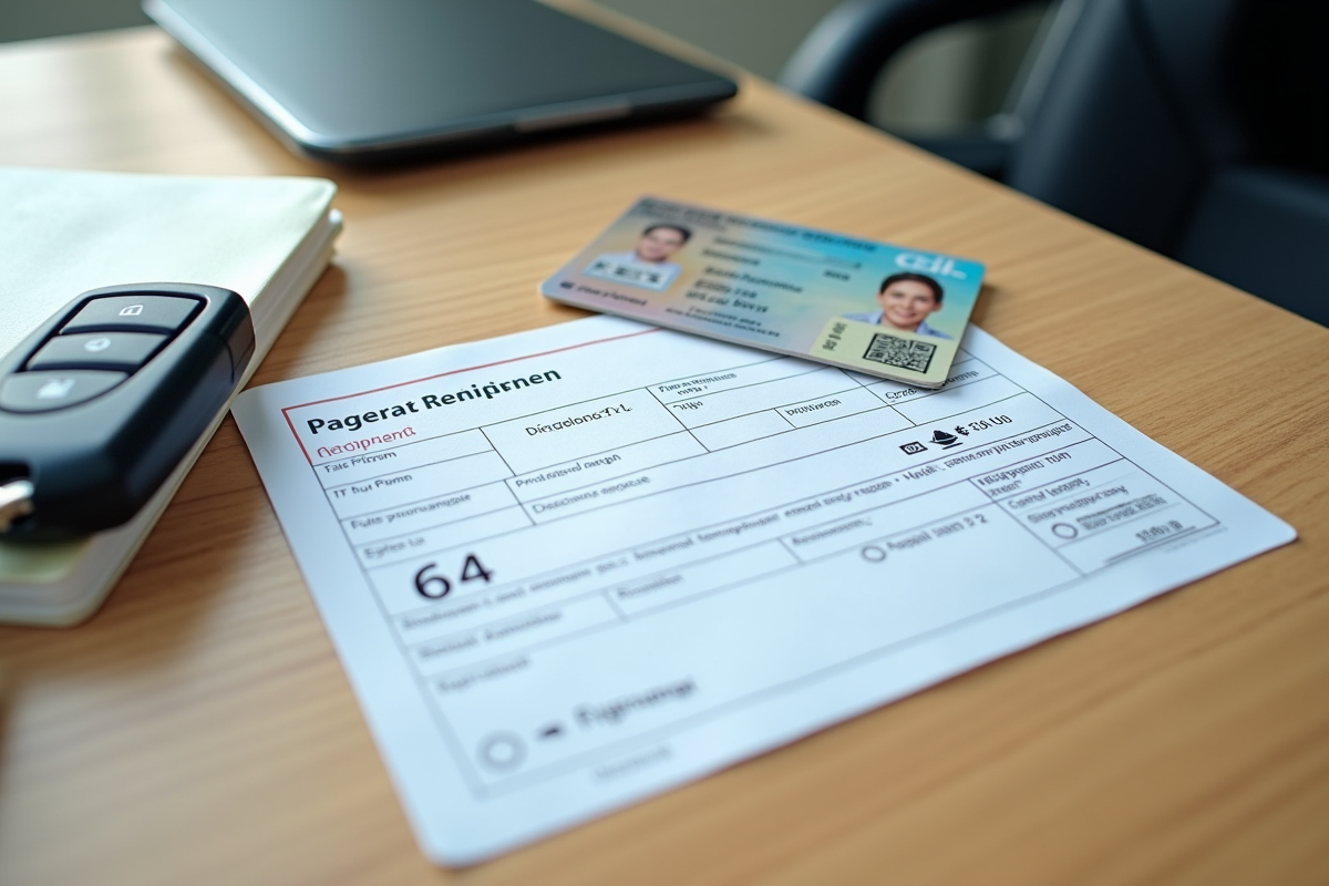Documents d immatriculation voiture sur une table en lumière naturelle