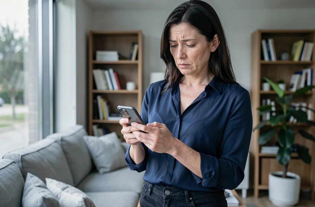 Femme utilisant son smartphone pour effectuer une déclaration de cession sur le portail ANTS