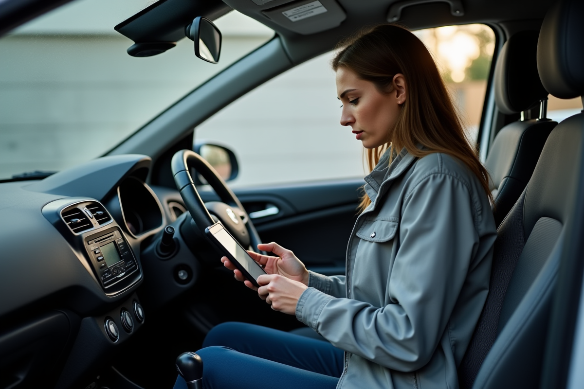 Femme utilise une tablette dans l
