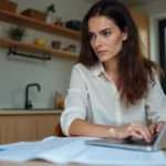 Femme française concentrée avec documents de voiture