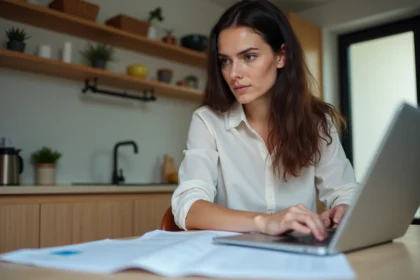 Femme française concentrée avec documents de voiture