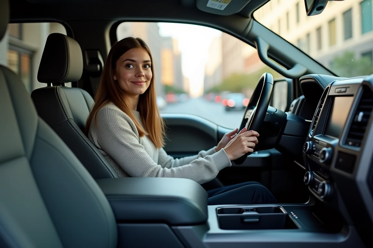 Femme dans l’intérieur d’un pickup 2026 en exploration