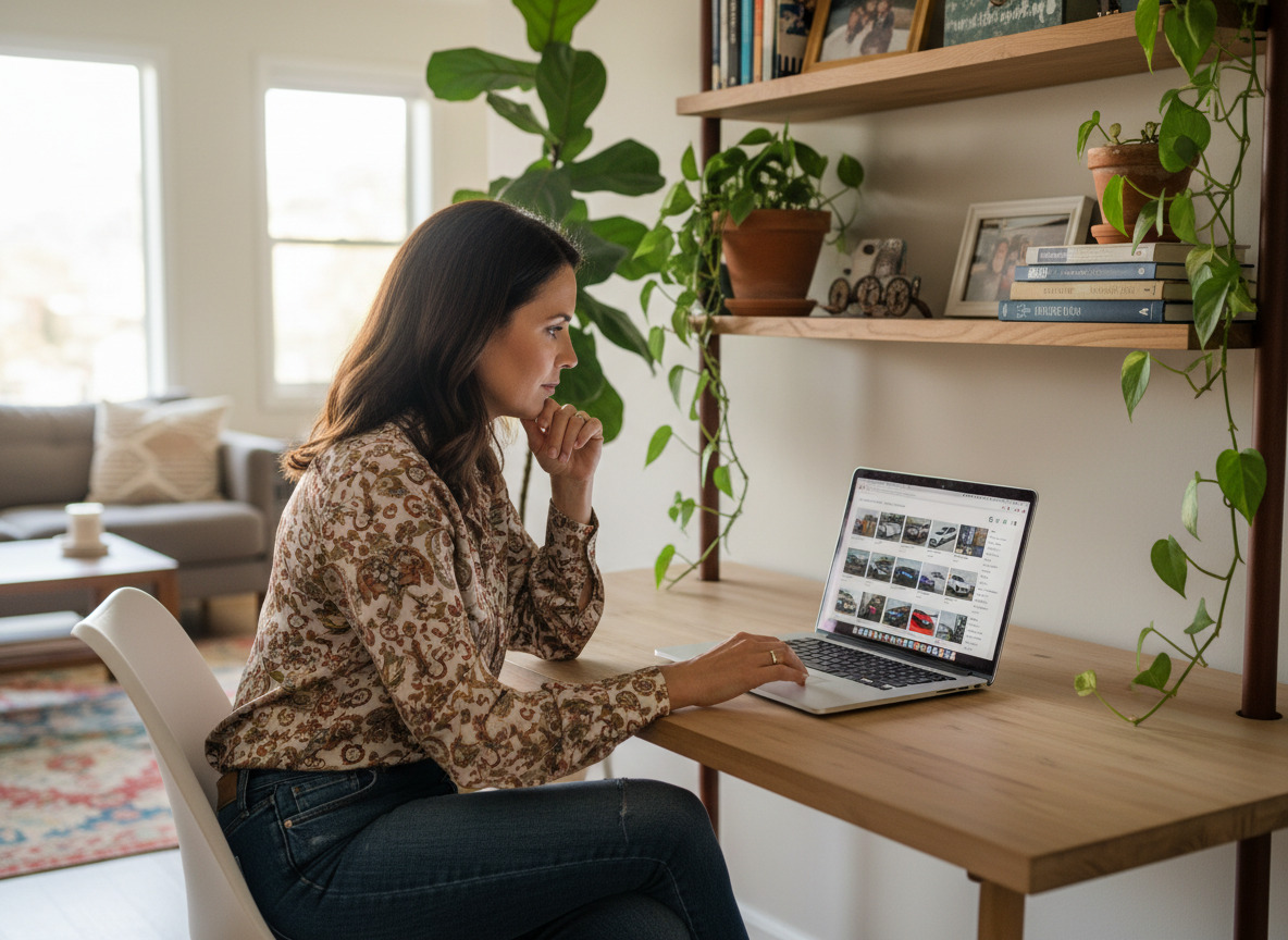 Femme recherchant des voitures d