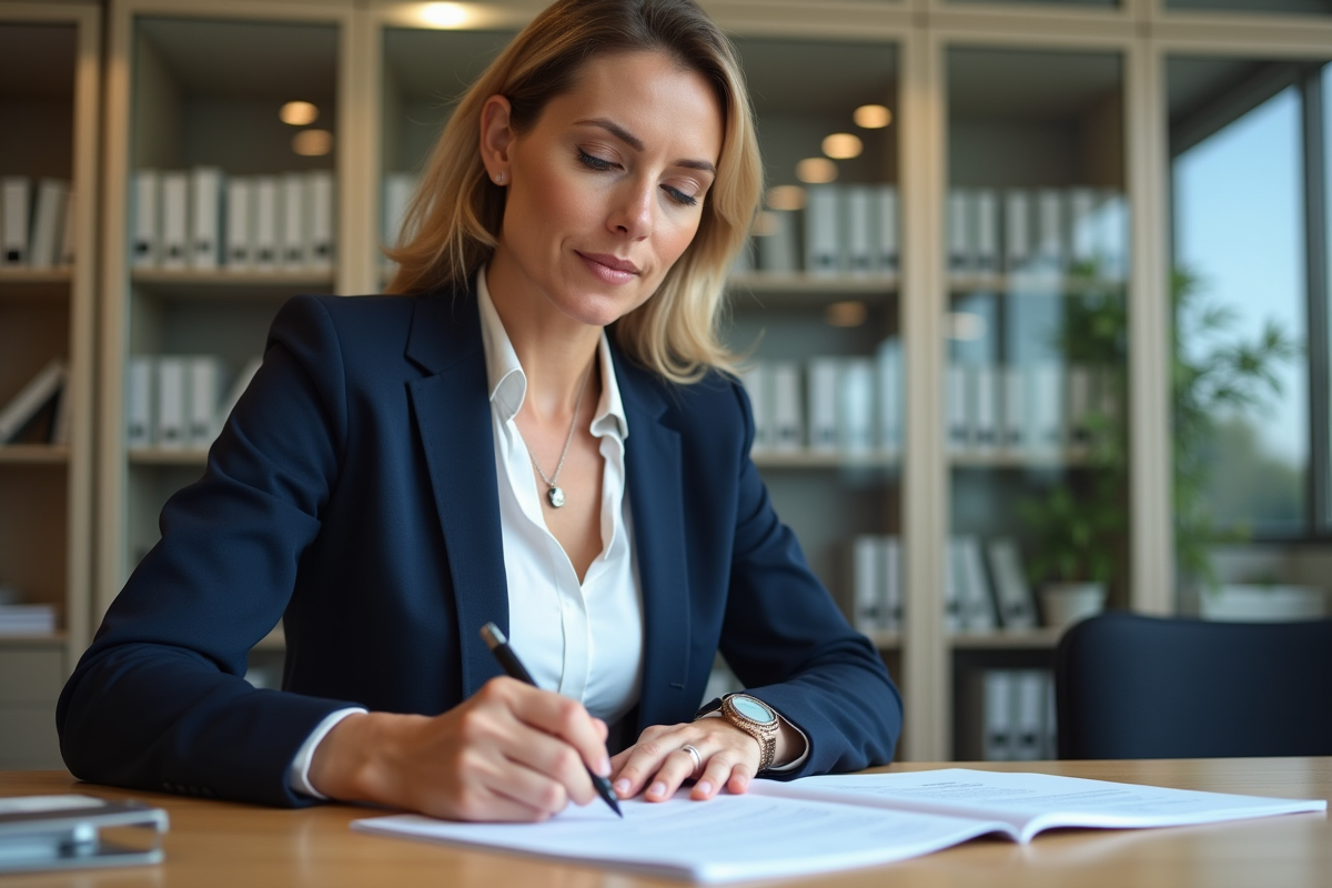 Femme française remplissant papiers d'immatriculation voiture