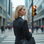 Femme d affaires attendant au passage pietons en ville