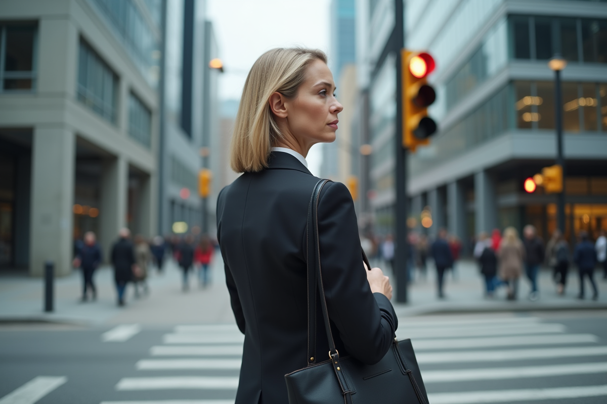 Femme d affaires attendant au passage pietons en ville
