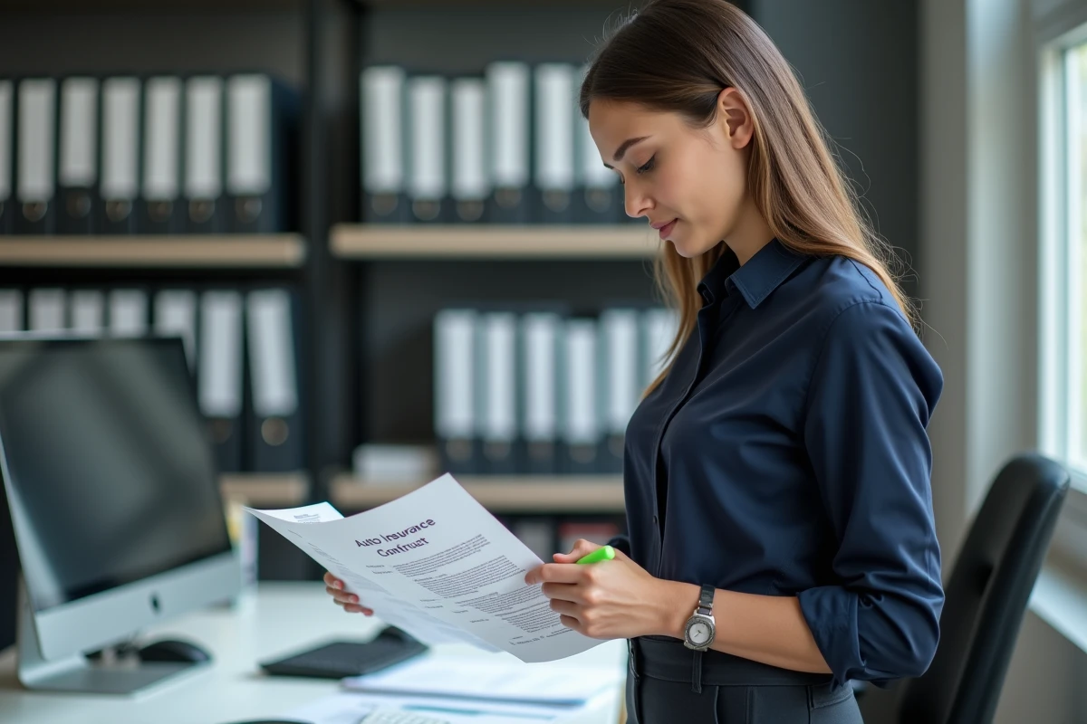 Femme examinant un contrat d