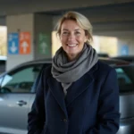 Femme confiante verrouillant sa voiture à Colmar