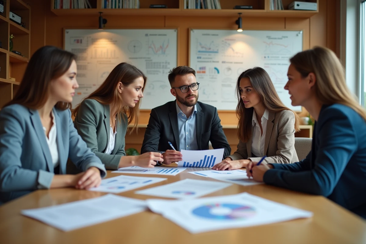 Groupe de professionnels discutant autour d