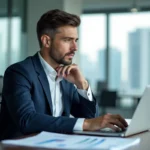 Homme d'affaires en costume regardant un graphique digital