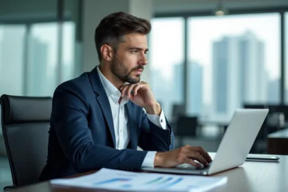 Homme d'affaires en costume regardant un graphique digital
