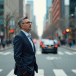 Homme d'affaires patient au passage piéton urbain