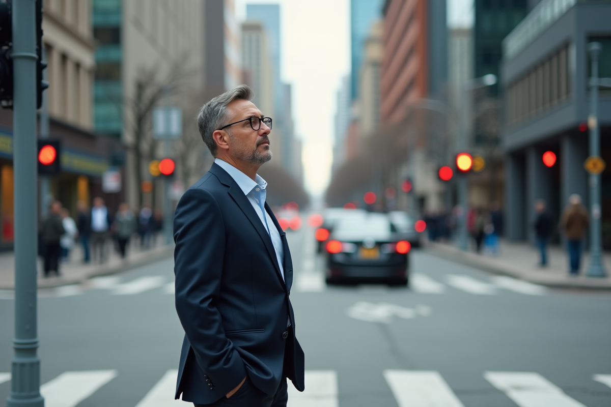 Homme d'affaires patient au passage piéton urbain