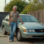Homme d'âge moyen près d'une Aztek vintage en extérieur
