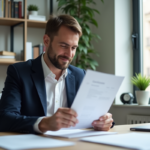 Homme examinant un certificat de non gage dans un bureau