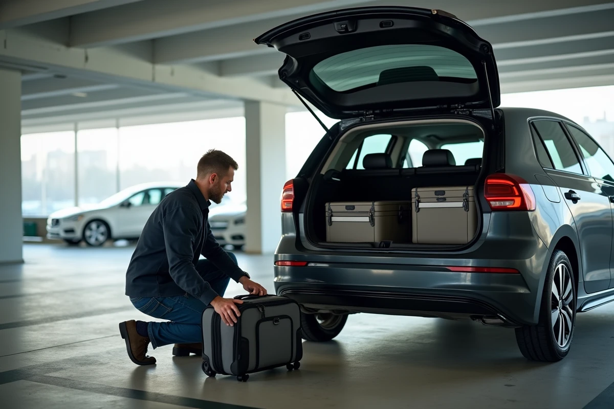 Homme ajuste un organisateur dans le coffre d