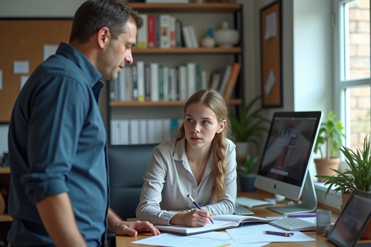 Homme expliquant une formule de conversion à une adolescente