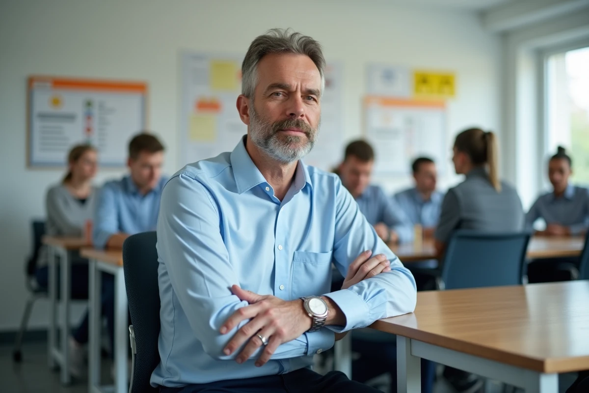 Homme concentré en classe de formation à la conduite