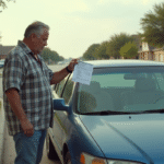 Homme hispanique regardant un ticket sur son pare-brise