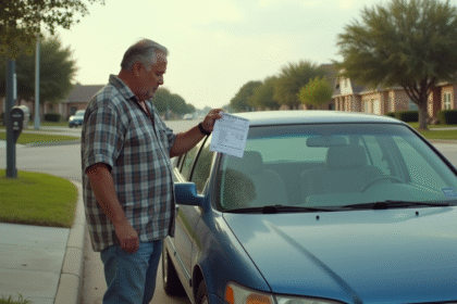 Homme hispanique regardant un ticket sur son pare-brise