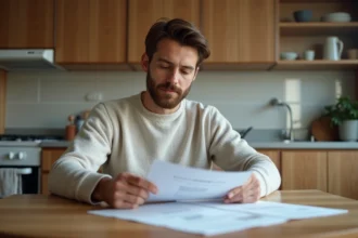 Homme détendu étudiant des documents d'assurance voiture