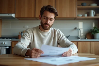 Homme détendu étudiant des documents d'assurance voiture