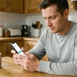 Homme consultant le site ANTS sur smartphone pour envoyer un certificat de cession de véhicule