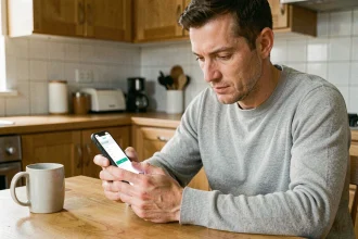 Homme consultant le site ANTS sur smartphone pour envoyer un certificat de cession de véhicule