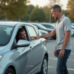 Homme regardant à travers la vitre de sa voiture verrouillée avec les clés visibles à l'intérieur