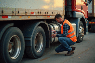Mécanicien inspectant un camion d'occasion en extérieur