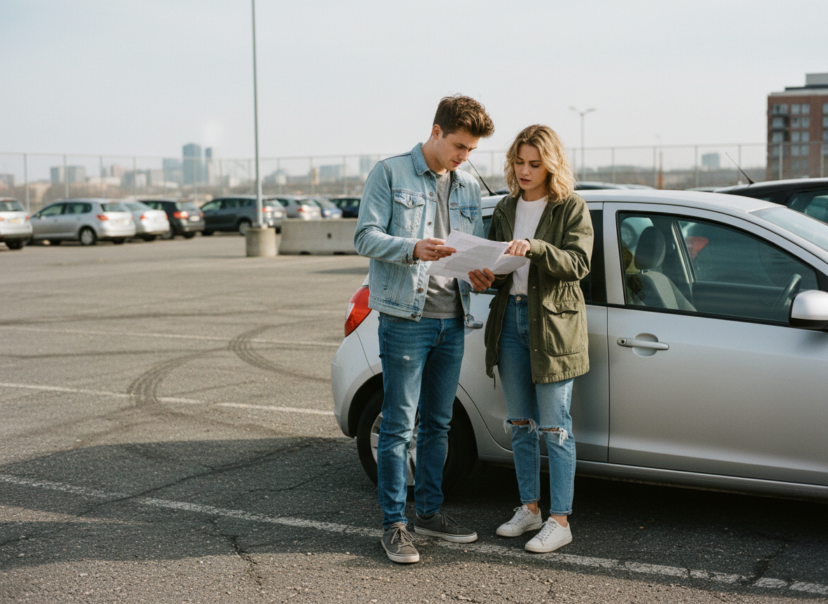 Jeune homme et femme discutant devis d