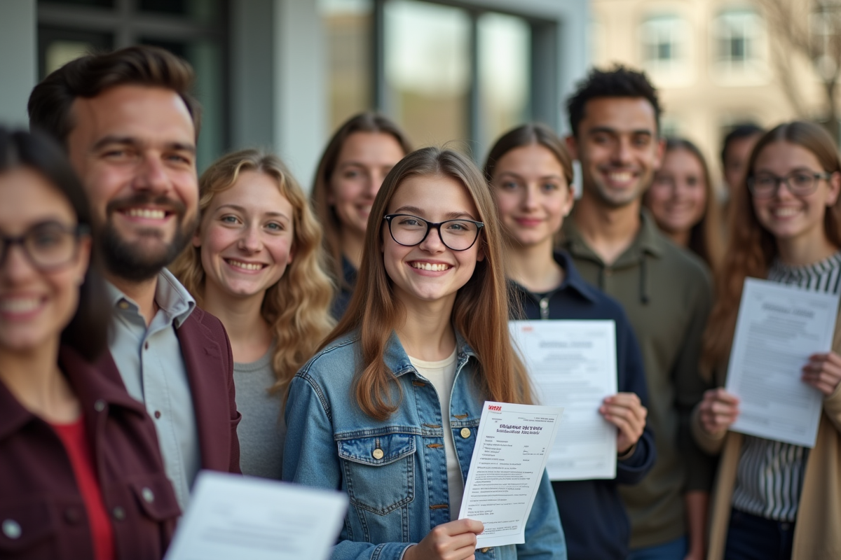 Groupe de jeunes avec permis devant l