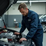 Mécanicien inspectant un moteur TCe turbocompressé dans un garage automobile