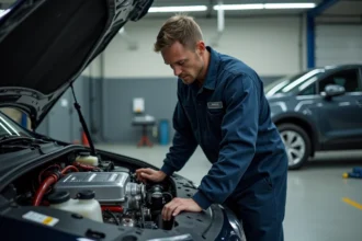 Mécanicien inspectant un moteur TCe turbocompressé dans un garage automobile