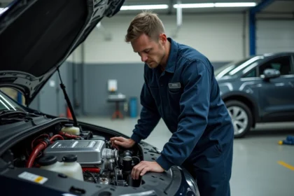 Mécanicien inspectant un moteur TCe turbocompressé dans un garage automobile