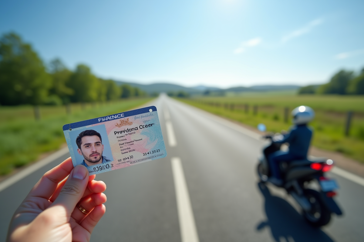Permis de conduire français tenu à côté d