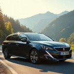Peugeot 308 GT Line sur route de montagne ensoleillee