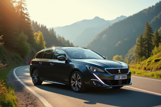 Peugeot 308 GT Line sur route de montagne ensoleillee