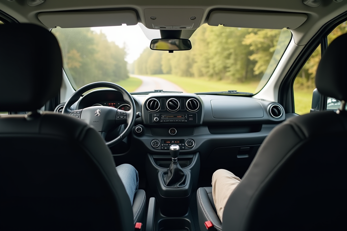 Intérieur du Peugeot Partner Tepee avec tableau de bord lumineux