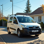 Voiture Peugeot Partner Tepee en extérieur en journée en banlieue