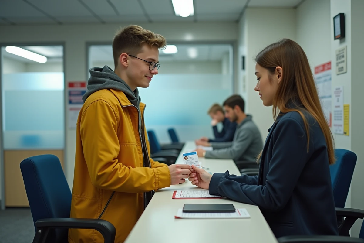 Personne présentant son permis de conduire à un agent administratif pour vérification de la date de délivrance