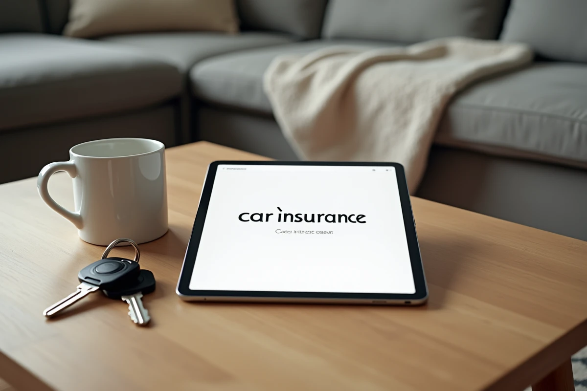 Tablette affichant un devis d'assurance auto en ligne Victor Direct Assurance avec des clés de voiture sur une table